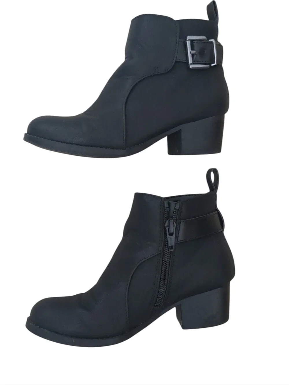 Girls Buckle Heel Booties In Black (Size 13)